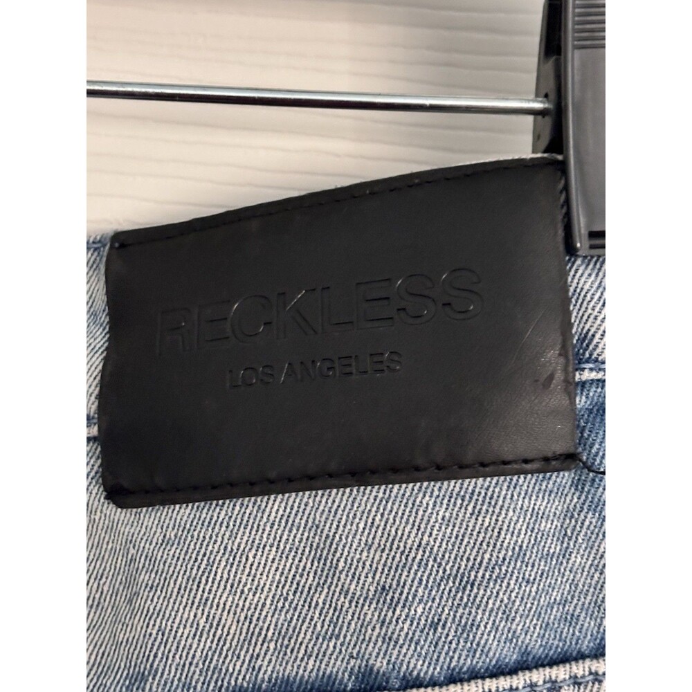Young &‎ Reckless 33 Distressed Patch Jeans LA Streetwear Ankle Zip Y2K - Picture 3 of 9